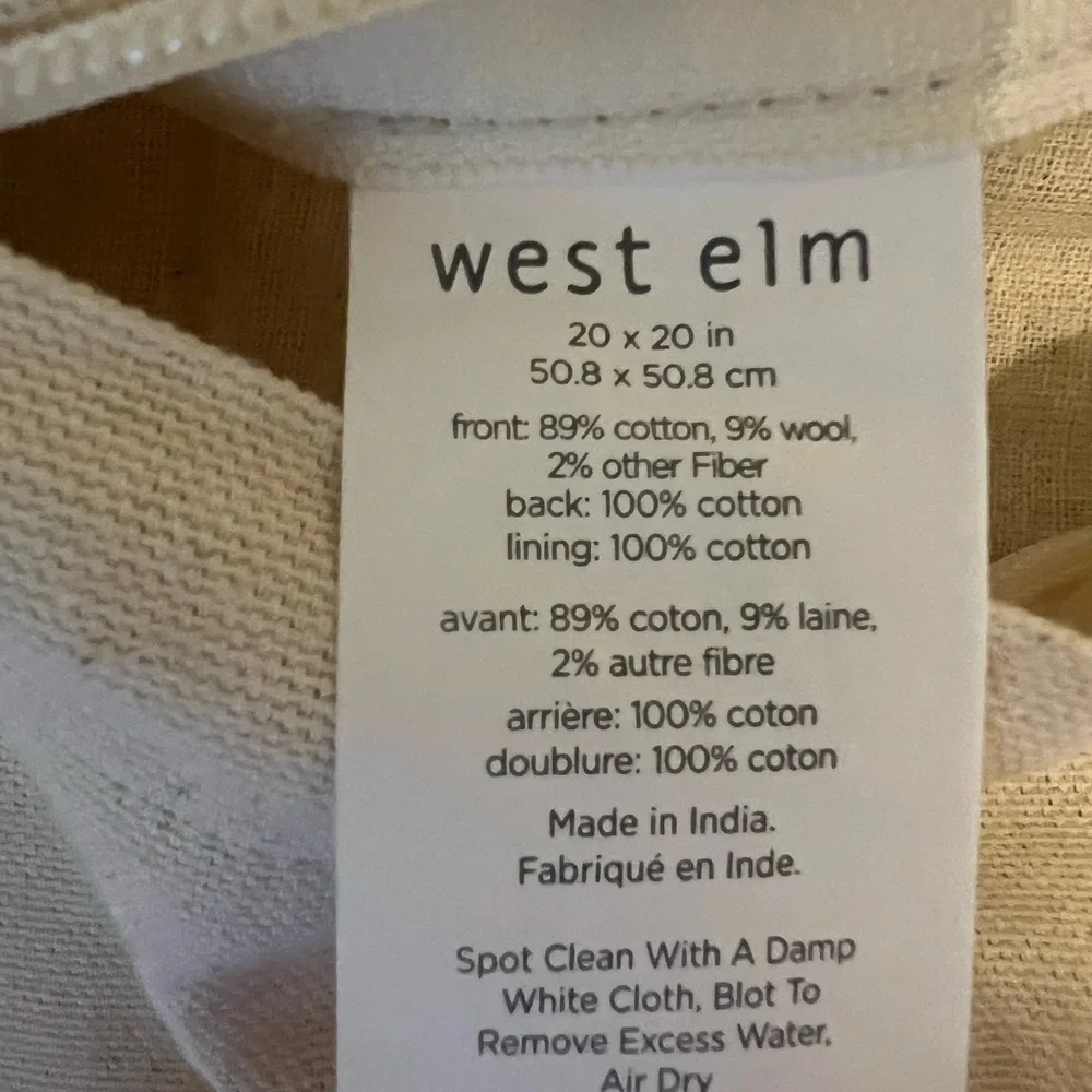 West Elm Cream and Blue Accent Pillow